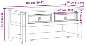 Mesa de centro com gavetas Corona 100x48x45 cm pinho maciço