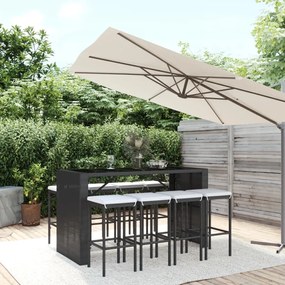 vidaXL 9 pcs conjunto de bar para jardim c/ almofadões vime PE preto
