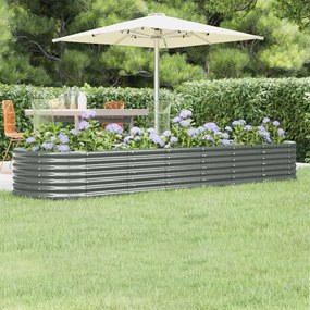 Canteiro elevado jardim 296x80x36cm aço revestido a pó cinzento