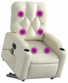 Poltrona reclinável elevatória elétrica couro artificial creme