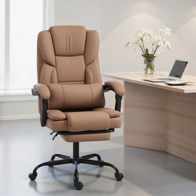 Cadeira de escritório ergonómica, cadeira de escritório com encosto reclinável, altura ajustável, 65 x 67 x 111–119 cm, castanho