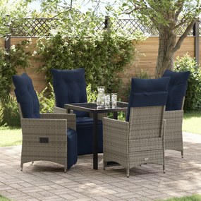 Conjunto de Jantar de Jardim vidaXL de 5 Peças com Almofadas Cinza Polirattan