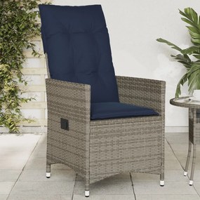 vidaXL Cadeira de jardim reclinável com almofadas em vime sintético cinza