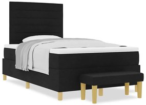 Cama Box com Colchão &amp; Banco Preto 120x190 cm Tecido