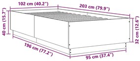 Estrutura cama 100x200 cm derivados de madeira cinzento sonoma