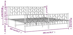 Estrutura de cama com cabeceira e pés 200x200 cm metal preto