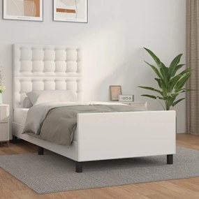 vidaXL Estrutura cama c/ cabeceira 90x200 cm couro artificial branco