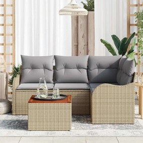 Conjunto de Sofá de Jardim 5 Peças com Almofadas em Bege, Rattan e Acá