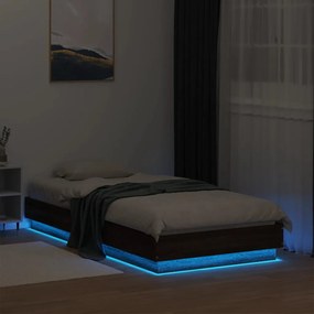 Estrutura de cama com luzes LED 90x190 cm carvalho castanho