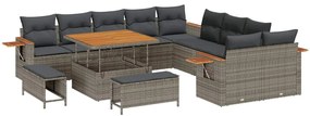 Conjunto de Sofá de Jardim de 13 Peças com Almofadas Cinzento Rattan S