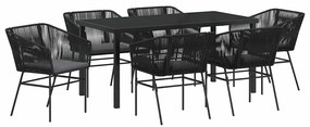 Conjunto de Jantar para Jardim 7 pcs Preto Padrão Rattan de PE