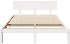 Estrado de cama com cabeceira branca 160x200 cm em madeira de pinho ma