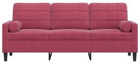 Sofá 3 lug. + almofadas decorativas 180cm veludo vermelho tinto