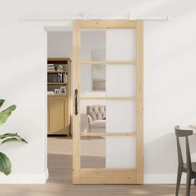 Porta Deslizante vidaXL com Conjunto de Ferragens 'ORKDAL'Madeira Sólida & Vidro