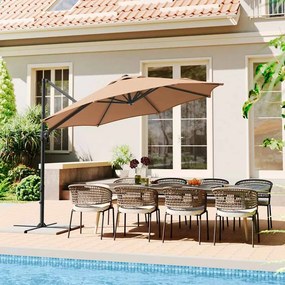 Guarda-sol jardim Ø 300 cm (PESOS NAO INCLUIDOS) UPF 50+ com manivela e base em cruz , cor castanho camelo