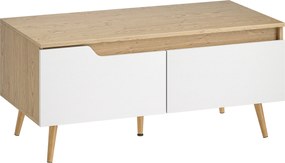 Mesa de Centro com 2 Gavetões e Pés de Madeira de Borracha 100x50x46 cm Carvalho