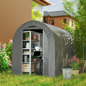 Abrigo de Jardim para Bicicletas com Estrutura em Aço, Porta com Fecho, Impermeável 2,4x1,6x1,9 m Cinzento Claro