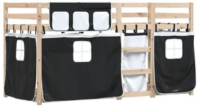 Beliche com cortinas 90x200 cm pinho maciço branco e preto