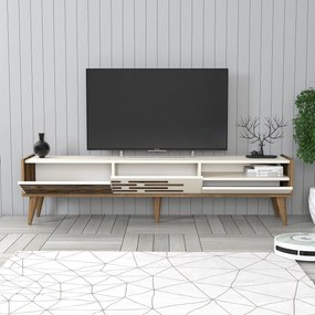 Conjunto de Mobiliário de Sala de Estar Valensiya – Nogueira e Creme –