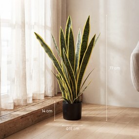 Planta Artificial Sanseviéria com Vaso, 15 x 15 x 77 cm, 21 Folhas Ajustáveis, Verde