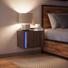 Mesa de cabeceira de parede com luzes LED carvalho castanho