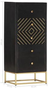 Armário gavetas 45x30x105 cm madeira mangueira preto e dourado