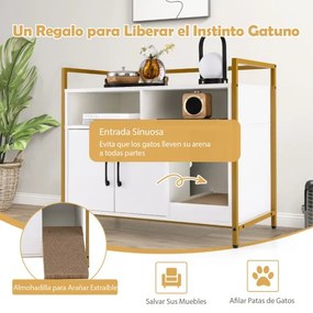 Caixa de areia para gatos com portas de cartão para arranhar Armário de limpeza para animais de estimação 89 x 45 x 74,5 cm Branca