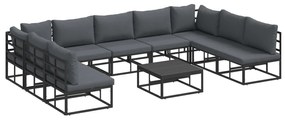 vidaXL Conjunto de Sofá de Jardim com almofada 10 pcs Preto Alumínio