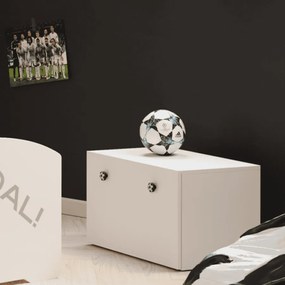 Caixa de brinquedos Inga branca com pegas em forma de bola de futebol