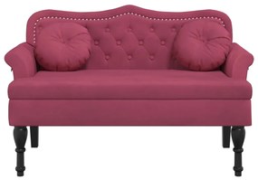 Banco com almofadões 120,5x65x75 cm veludo vermelho tinto