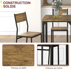 Conjunto de mesa de jantar com 2 cadeiras encaixáveis, para cozinha, sala de estar e casa, estilo rústico