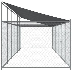 Jaula para cão com telhado/porta 12x2x2m aço galvanizado cinza