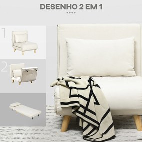 Sofá Cama Individual Poltrona Cama Dobrável Estofada em Linho Sintético com Encosto Ajustável em 6 Posições 72x78x79 cm Creme