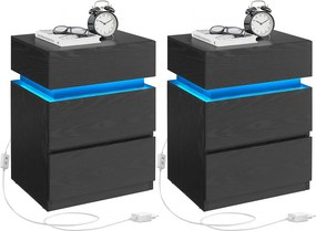 Conjunto de 2 mesas de cabeçeira com iluminação LED e 3 gavetas 35 x 40 x 55 cm, na cor preta