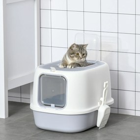 Caixa de Areia para Gatos Caixa de Areia Fechada com Entrada Dianteira Saída Superior Bandeja Removível e Pá 40x53,5x37,5cm Cinza e Bege