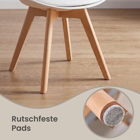 Conjunto de 2 Cadeiras de cozinha estofadas em couro PU e madeira de faia (MESA NÃO INCLUIDA), 46,5 x 57 x 79 cm brancas