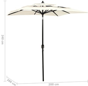Guarda-sol de jardim 3 camadas c/ poste de alumínio 2x2 m areia