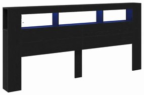 Cabeceira de Armazenamento vidaXL com Luzes LED Madeira Preta 220x18,5