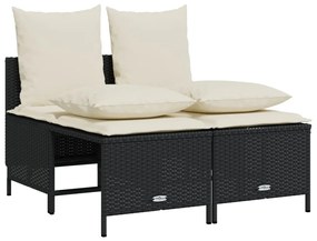 5 pcs conjunto sofás de jardim com almofadões vime PE preto