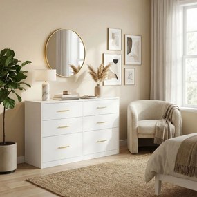 Cómoda com 6 gavetas 40 x 119 x 78 cm, armário de arrumação Branco