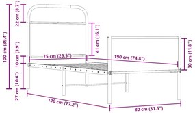 Estrutura cama s/ colchão derivados de madeira carvalho sonoma