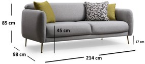 Sofá-cama de 3 Lugares Sevilla – Cinzento – 214 cm x 98 cm x 85 cm