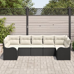Conjunto de Sofás de Jardim de 7 Peças com Almofadas em Polirattan Pre