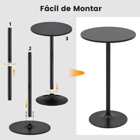 Conjunto 2 mesas bar redondas (BANCOS NÃO INCLUIDOS) com altura de bar 60 x 60 x 101,5 cm conversível em mesa de café com altura de 56 cm Pretas