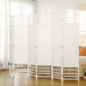 Biombo Separador de Ambientes de 6 Painéis Dobrável em Corda de Papel 160x170 cm Decoração para Quarto Branco