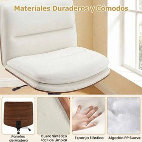 Cadeira de escritório ergonómica, sem braços, com altura ajustável de 85 a 93 cm, encosto reclinável e assento almofadado, Branca