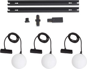 Modern railsysteem zwart met 3 hanglampen wit 1-fase - Iconic Perle