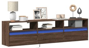 vidaXL Móvel parede p/ TV c/ luzes LED 180x31x45 cm carvalho castanho
