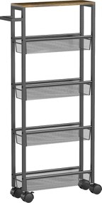 HOMCOM Carrinho de cozinha carrinho de servir com 5 níveis, carrinho prateleira de cozinha com tampo, rodízios alça 47 x 13 x 96,5 cm, Preto | Aosom Portugal