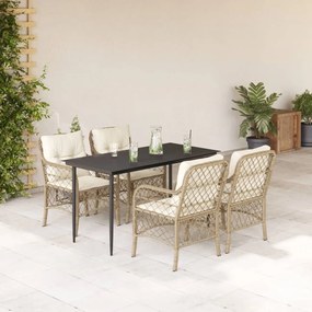 5 pcs conjunto de jantar p/ jardim com almofadões vime PE bege